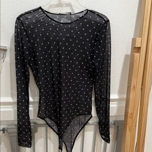 Zara Sheer Black and White Polka Dot Bodysuit